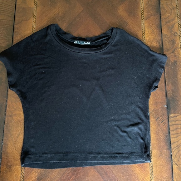 Zara Black Cropped Baby T-Shirt Size Small - Picture 1 of 2